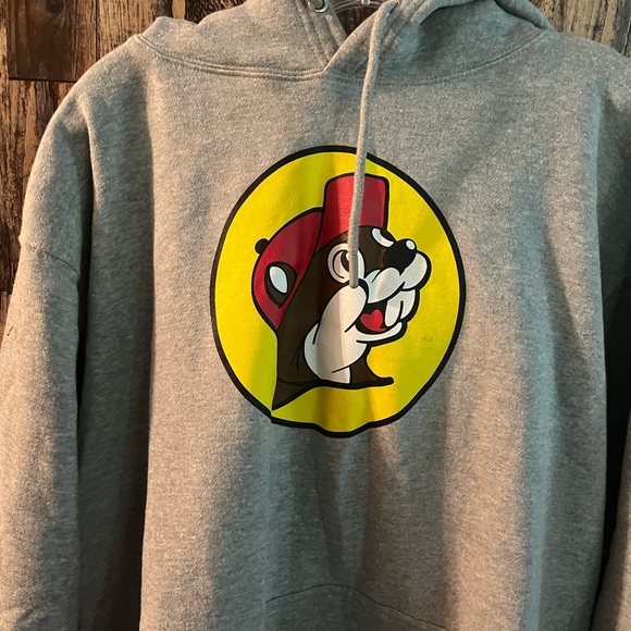 Buc Ees Hoodie Mens Large Gray Pullover Graphic Print Distressed Merch Sweater - Picture 3 of 5